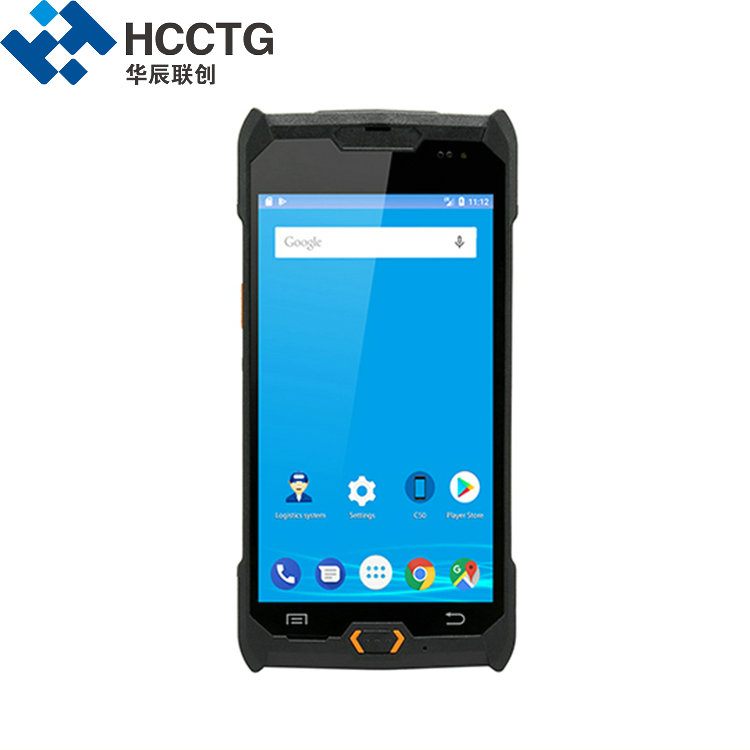 PDA tenu dans la main de HCC NFC 4G Android 9,0 avec le code barres 2D balayant C50 plus