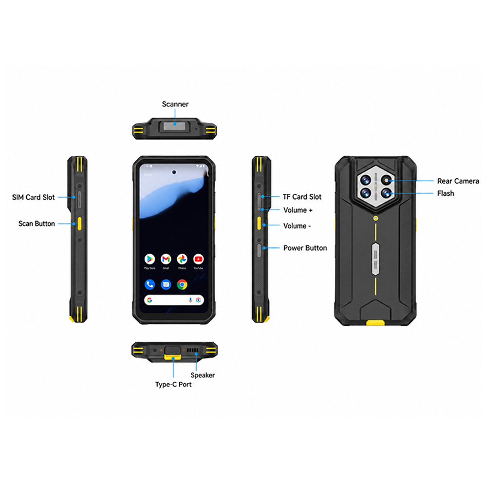 PDA portable robuste H68T, Android 14, avec écran de 6,56 pouces, protection IP68, 4G NFC et lecteur de codes-barres en option